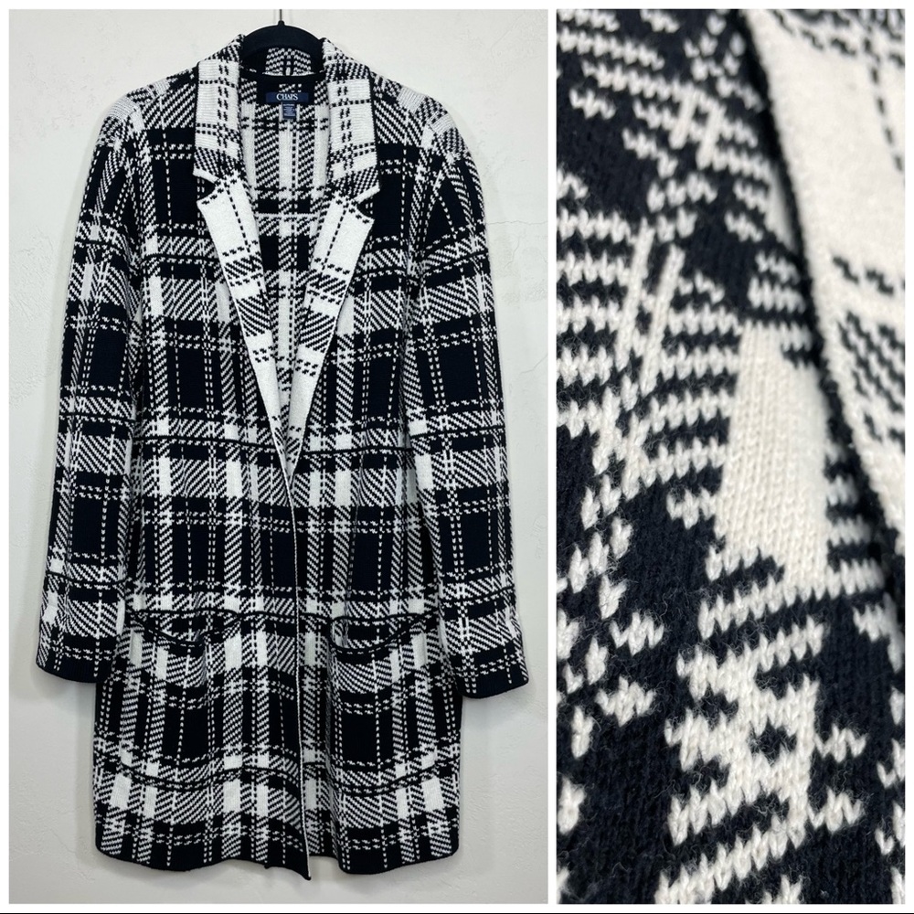 Chaps Plaid Long Open Sweater Cardigan